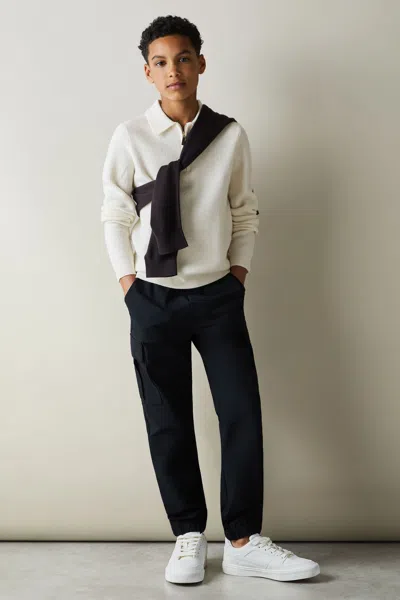 Reiss Off White Junior Merino Wool Half-zip Polo Shirt