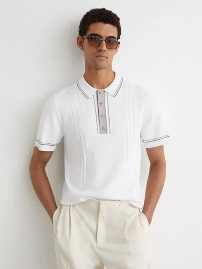 Reiss Off White Rothwell Tipped Half-button Knitted Polo Shirt
