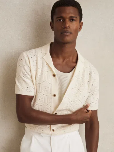 REISS REISS OFF WHITE ROYCE POINTELLE BUTTON-THROUGH SHIRT