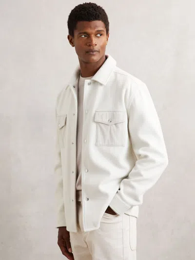 Reiss Off White Scott Corduroy-pocket Press-stud Overshirt