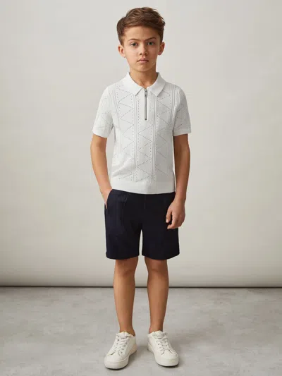 Reiss Off White Spey 3-9 Yrs Half-zip Pointelle Polo Shirt