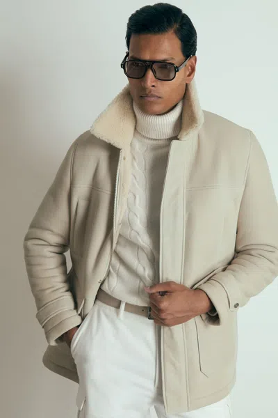 Reiss Off White Strava Atelier Suede Zip-through Shearling Jacket