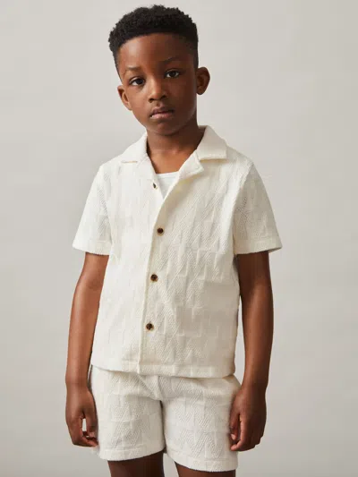 Reiss Off White Stretch-cotton Textured Shirt