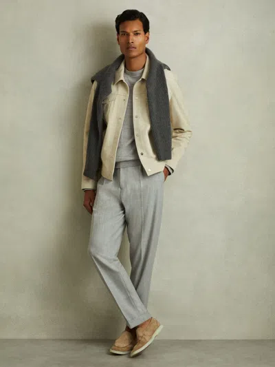 Reiss Off White Suede Trucker Jacket