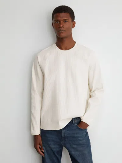 Reiss Soren Waffle Knit Crewneck Sweatshirt In White