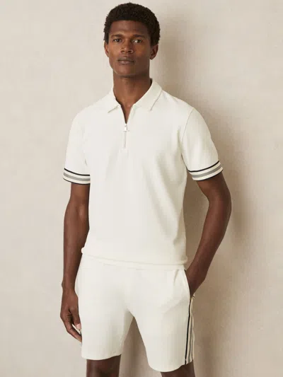 Reiss Off White Textured Contrast Trim Half-zip Polo Shirt