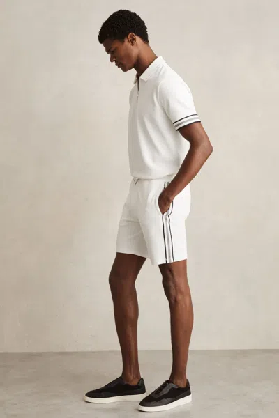 Reiss Off White Textured Tape Drawstring Shorts