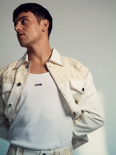 Reiss Off White | Tom Daley Crochet Denim Jacket In Neutral