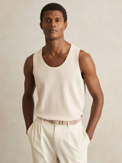 REISS REISS OFF WHITE WATSON TEXTURED CREW NECK RIBBED VEST