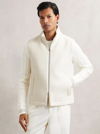 Reiss Off White Wool-blend Funnel-neck Gilet In Multi