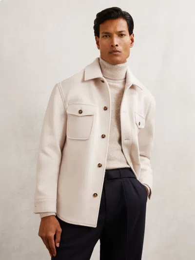 Reiss Off White Wool-blend Twin-pocket Overshirt In Multi