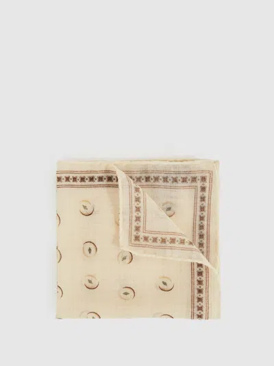 Reiss Off White Wool Motif Print Pocket Square In Neutral