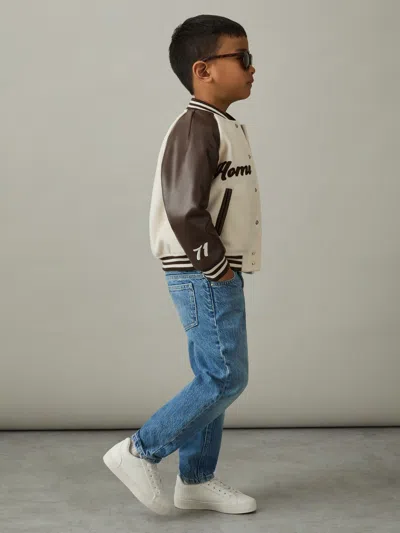Reiss Off White/brown Walker 3-9 Yrs Home Run Varsity Bomber Jacket