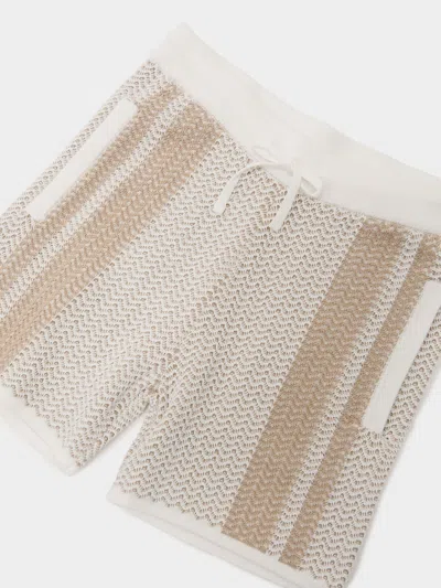 Reiss Off White/light Camel Rudy 13-14 Yrs Cotton Textured-knit Striped Shorts In Multi