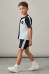 Reiss Off White/navy 3-9 Yrs Cotton Waffle-knit Badge Shorts