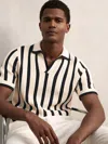Reiss Mens Off White Navy Duncan Striped Cotton-blend Polo Shirt In Gray