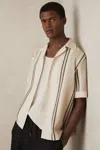 Reiss Mens Off White Navy Opal Striped Cotton-blend Shirt