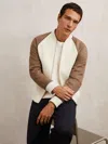 Reiss Off White/oatmeal Wool-blend Colour-block Bomber Jacket In Neutral