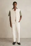Reiss Off White/sage Colour-block Cuban-collar Shirt