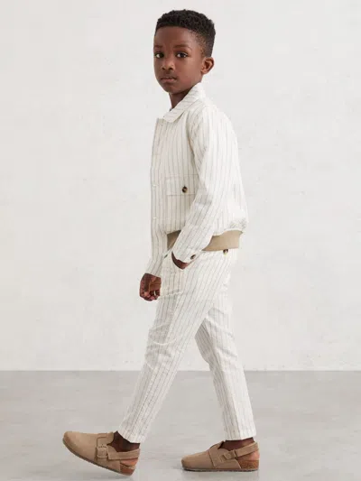 Reiss Kids' Off White/taupe Brown Cotton Pinstripe Trousers Regular-fit