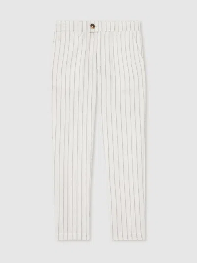 Reiss Off White/taupe Brown Cotton Pinstripe Trousers Regular-fit