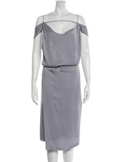 Pre-owned Reiss Off-the-shoulder Knee-length Dress In Gray