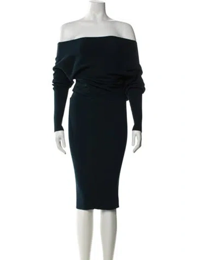 Pre-owned Reiss Off-the-shoulder Knee-length Dress In Green