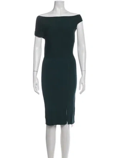 Pre-owned Reiss Off-the-shoulder Knee-length Dress In Green