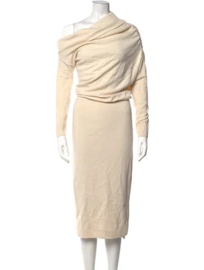Pre-owned Reiss Off-the-shoulder Midi Length Dress In Neutrals