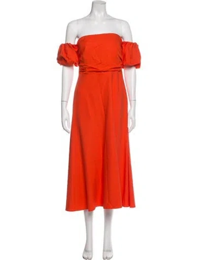 Pre-owned Reiss Off-the-shoulder Midi Length Dress In Orange