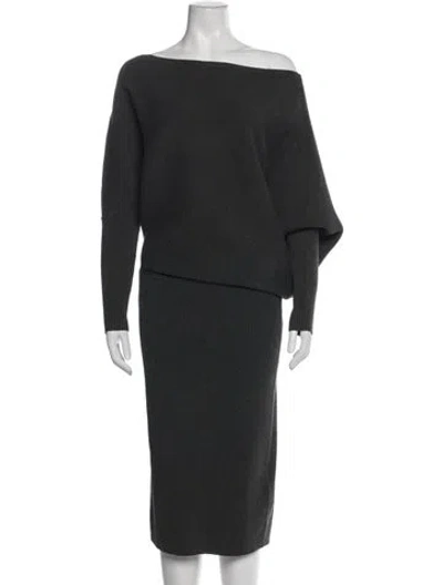 Pre-owned Reiss Off-the-shoulder Midi Length Dress W/ Tags In Gray