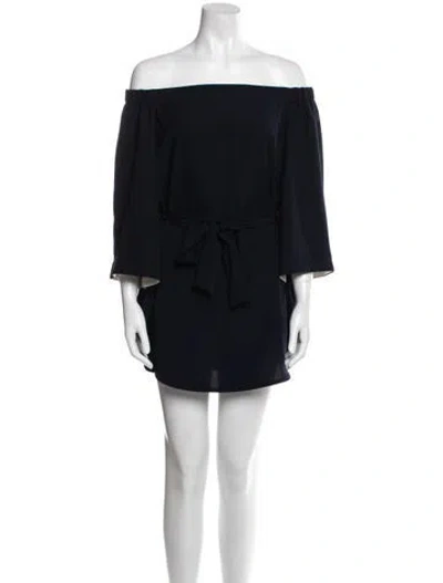Pre-owned Reiss Off-the-shoulder Mini Dress In Blue
