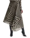 Reiss Black/white Dogtooth Asymmetric Midi Skirt In Black