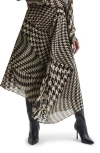 Reiss Black/white Dogtooth Asymmetric Midi Skirt In Black White