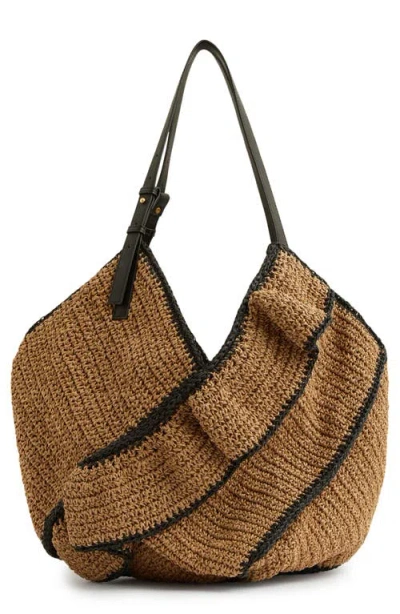 Reiss Olescha Woven Shoulder Bag In Brown