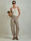Reiss Olive Cotton Blend Barrel Leg Trousers In Gray