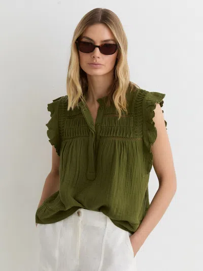 Reiss Olive Green Cotton Cheesecloth Sleeveless Top In Gray