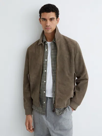 Reiss Olive Green Sainsie Suede Zip-through Jacket