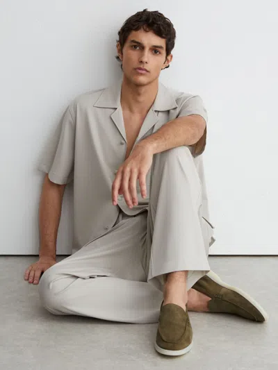 Reiss Olive Green Suede Slip-on Loafers In Black