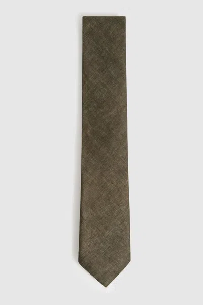 Reiss Olive Linen Textured Tie