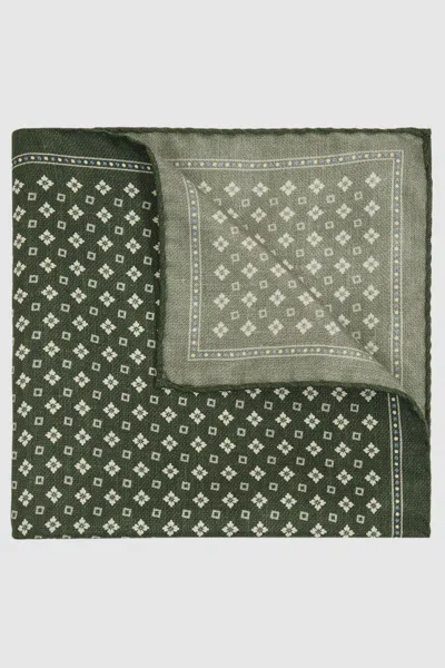 Reiss Olive Reversible Silk Pocket Square
