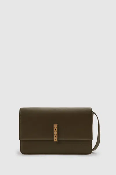 Reiss Olive Leather Suede Chain Crossbody Bag