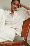Reiss Neutral/ivory Olivia Linen-cotton Striped Henley Top In Neutral/ivory