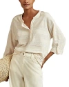 Reiss Neutral/ivory Olivia Linen-cotton Striped Henley Top In Neutral/ivory