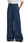 Reiss Dark Blue Petite Wide Leg Contrast Stitch Jeans In Dark Blue