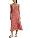 Reiss Red Olivia Printed Belted Midi Dress In Pink