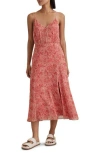 Reiss Olivia Printed Belted Midi Dress In Red