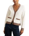 Reiss Womens Cream Neutral Olli Colour-block Long-sleeve Wool Cardigan In White