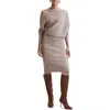 Reiss One-shoulder Long Sleeve Rib Sweater Dress In Neutral