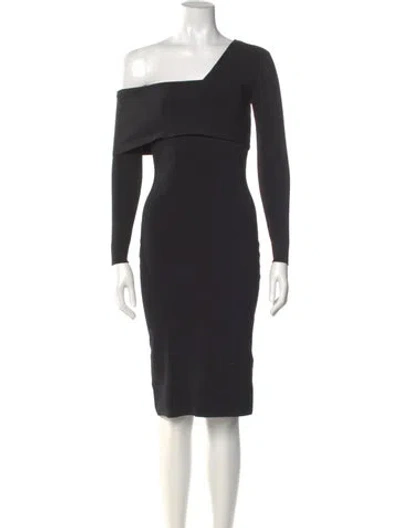 Pre-owned Reiss One-shoulder Knee-length Dress In Black